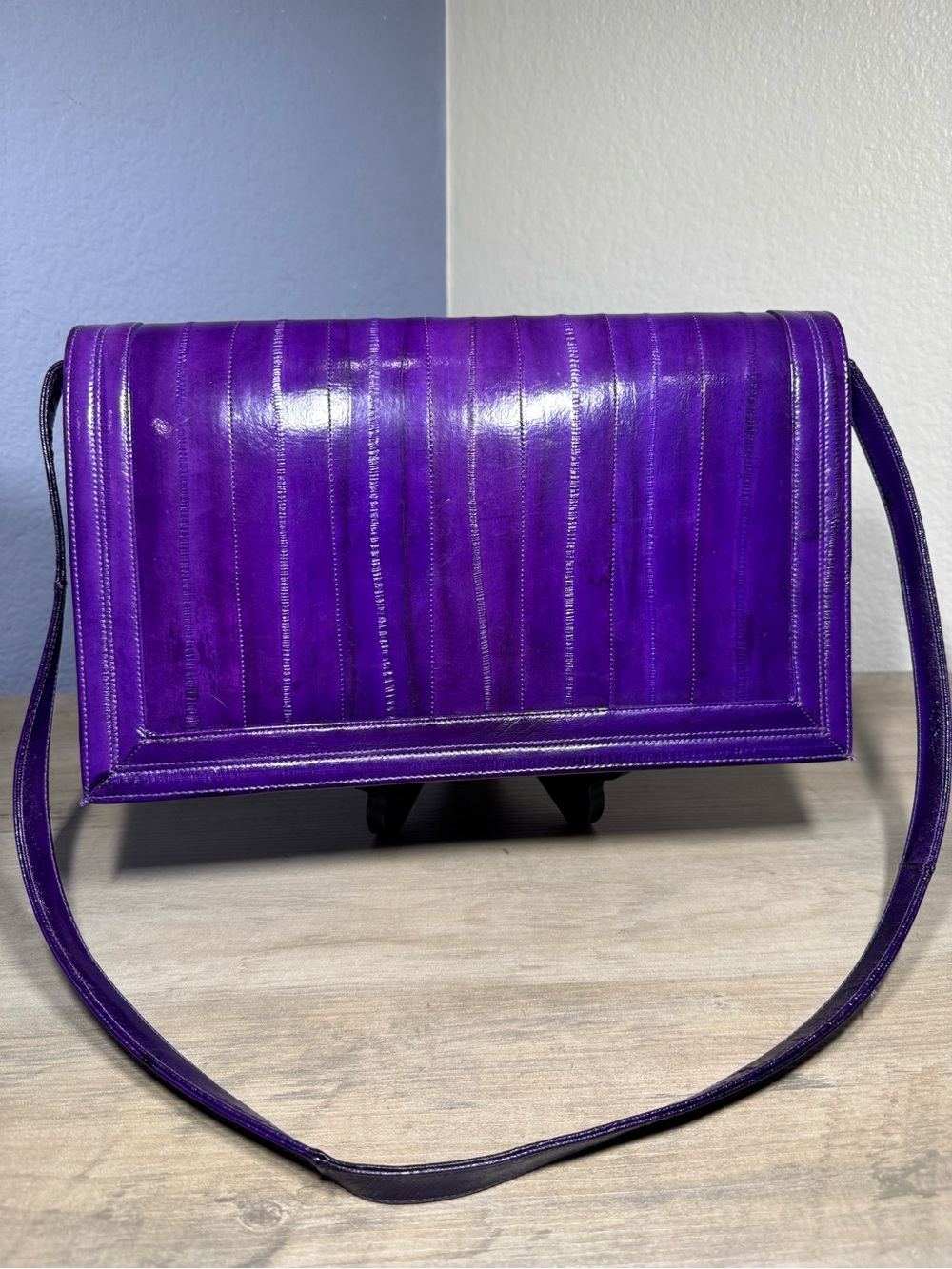 Vintage Purple Eel Skin Shoulder Bag Korea Leather Envelope Clutch Purse
